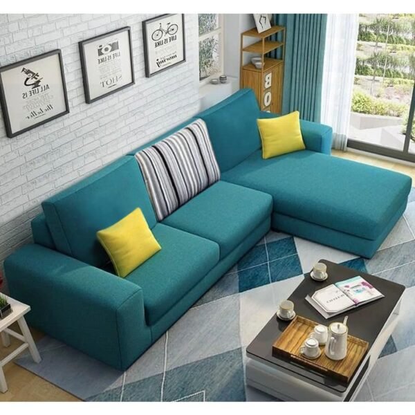 FURNY Africo 4 Seater Fabric RHS L Shape Sofa Set (Teal)