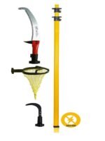 Festel Skytuch Multipurpose Fiberglass 8-to-24 Foot Extendable Telescopic Pole Shock Proof (Yellow) with (3 Attachments) Pruning Saw, Coconut Plucker, Fruit Picker Hand-Powered
