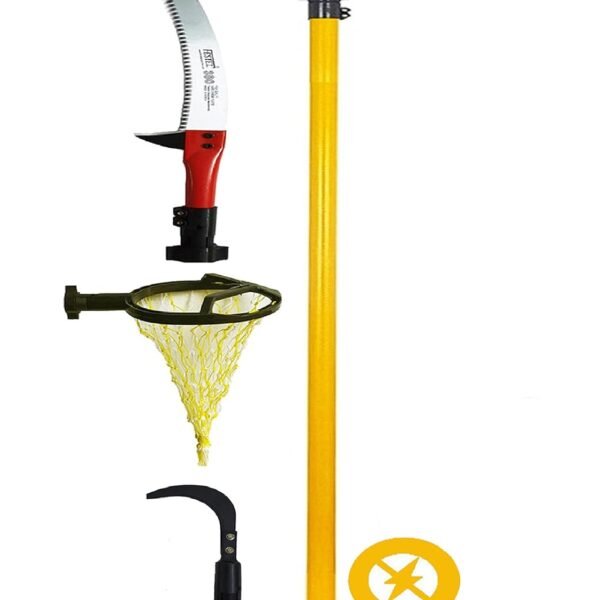 Festel Skytuch Multipurpose Fiberglass 8-to-24 Foot Extendable Telescopic Pole Shock Proof (Yellow) with (3 Attachments) Pruning Saw, Coconut Plucker, Fruit Picker Hand-Powered