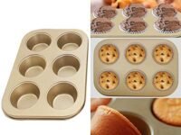 FineDecor Nonstick Muffin Cake Pan, Bakeware 6-Cavity Muffin Tin With Grips/Nonstick 6-Cup Cupcake Tin With Grips For Oven Baking- 6 Cup (Champagne Gold), FD 3121