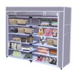 GTC® Collapsible Portable Foldable Wardrobe Storage Shelves Organizer for Clothes Racks Fabric Almirah Non Rustable Iron Storage Unit (12 Layer) (Grey)