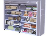 GTC® Collapsible Portable Foldable Wardrobe Storage Shelves Organizer for Clothes Racks Fabric Almirah Non Rustable Iron Storage Unit (12 Layer) (Grey)