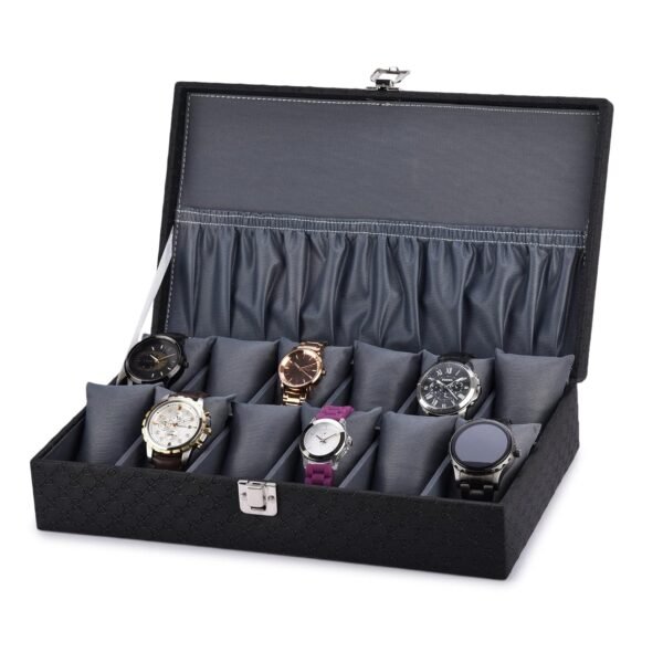 Galaxy Craft Elegant 12-Slot Watch Box Organizer – Premium PU Leather Storage Case with Lock, Pocket & Removable Cushions