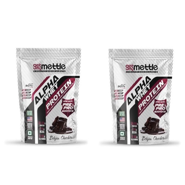 Getmymettle Alpha Whey Protein Powder, Belgian Chocolate (2 x 907g) | combo pack | 35.06g Protein Per Serving | High Protein for Muscle Growth & Recovery | Fast Absorption | Gym Nutrition