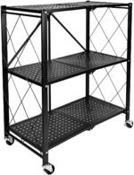 Gitesh Metal Kitchen Rolling Microwave Table on Wheels - Foldable Rolling Storage Table with Wheels -Metal Storage Rack - 3 Layer Kitchen Folding Utility Microwave Oven Stand