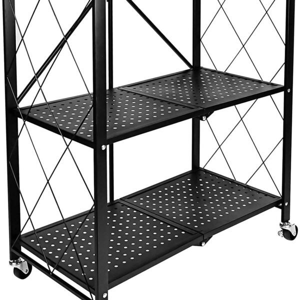 Gitesh Metal Kitchen Rolling Microwave Table on Wheels - Foldable Rolling Storage Table with Wheels -Metal Storage Rack - 3 Layer Kitchen Folding Utility Microwave Oven Stand