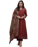 GoSriKi Women's Rayon Viscose Anarkali Printed Kurta Pant with Dupatta | Anarkali Kurta Set for Women | Flared Kurti Pant Set | Ethnic Printed Suit for Women