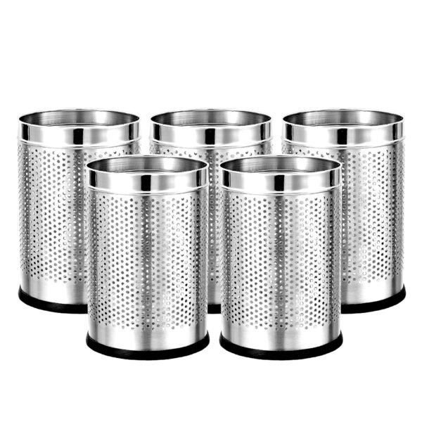 GoodWill Tech Stainless Steel Dustbins Round Shape – 5 Liter, Durable Bin, Multipurpose Wastebasket for Home/Office/Kitchen/Laundry Garbage (Silver, Pack of 5)