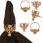 Gorgeous Finely Handcrafted Mesh Work Owl Motif Crystals Rhinestones Large Size Gold Color Party Dining Table Napkin Holders (Set of 6)