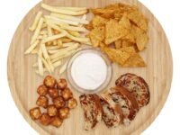 HOKIPO Bamboo Wooden Round Tray for Serving Snacks | Platters Serving Tray | Appetizer Plate, 30 cm, Pack of 1 (AR4939)