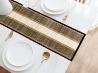 HOKIPO ® Eco-Friendly Handmade Madurkathi Center Table Runner for Dining Table, Coffee Table (Black, 12x52 Inches) 4 Seater