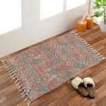 HOMADORN Handmade Sustainable Printed Modern Dhurrie/Rugs/Carpet upcycled from Scrap Fabric for Living Room/Bedside Runner for Enhanced Decor (2x3 feet)