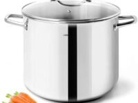 HOMICHEF 10 Quart Stock Pot With Glass Lid - Nickel Free Stainless Steel 10 Qt Pot With Handle - Mirror Polished Stock Pot 10 Quart - Induction Pot Cooking Pot With Lid - Healthy Stock Pot