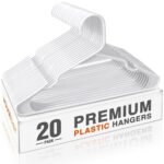 HOUSE DAY Plastic Hangers Plastic Clothes Hangers for Skirt Suit Coat, Standard Tubular Plastic Hanger for Clothes (20 Pack,White)