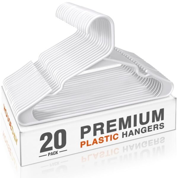 HOUSE DAY Plastic Hangers Plastic Clothes Hangers for Skirt Suit Coat, Standard Tubular Plastic Hanger for Clothes (20 Pack,White)