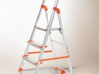 HOUZA Aluminium Ladder for Home 3 Steps Foldable with Tool Tray & Anti-Skid Wide Steps | Multi-Purpose Heavy Duty Ladder, Kitchen & Household | 250 Kg Load Capacity | 5 Year Warranty (Orange)