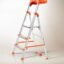 HOUZA Aluminium Ladder for Home 3 Steps Foldable with Tool Tray & Anti-Skid Wide Steps | Multi-Purpose Heavy Duty Ladder, Kitchen & Household | 250 Kg Load Capacity | 5 Year Warranty (Orange)