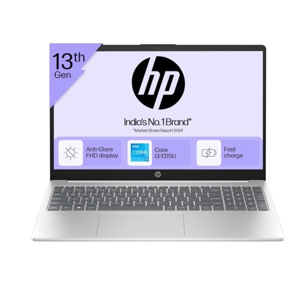 HP 15, 13th Gen Intel Core i3-1315U Laptop (8GB DDR4, 512GB SSD) Anti-Glare, Micro-Edge, 15.6"/39.6cm, FHD, Win 11, MSO 21, Silver, 1.59kg, Intel UHD Graphics, 1080p FHD Camera, 15-fd0465TU