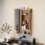 Happer Plastic Premium Multipurpose Wall Mounted Storage Cabinet with Mirror, Prime Look (Champagne Gold)