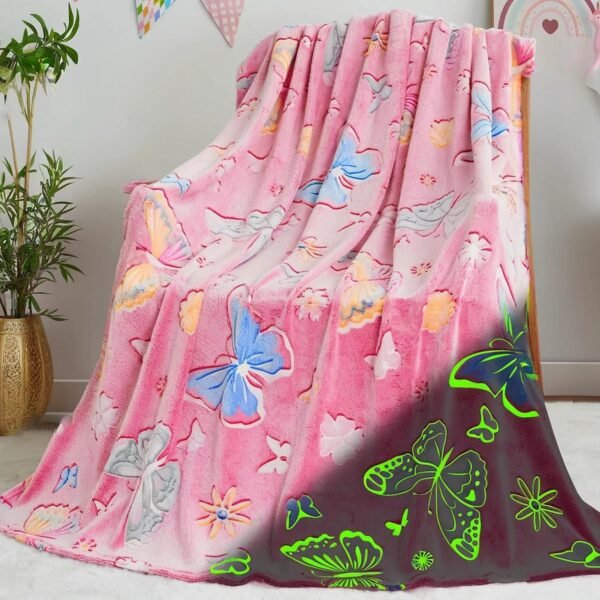 Happy Hues Butterfly Glow in The Dark Blanket-200 x 150 cm- Super Soft Fluffy Flannel Fleece All Season Blanket for Babies-Toddlers-Kids & Teens Boys & Girls- Best Gifting Ideas for 0-15 Years-Pink