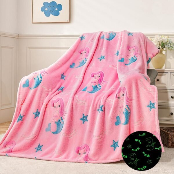 Happy Hues Mermaid Glow in The Dark Blanket-200 x 150 cm- Super Soft Fluffy Flannel Fleece All Season Blanket for Babies-Toddlers-Kids & Teens Boys & Girls- Best Gifting Ideas for 0-15 Years