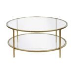 Henn&Hart 36" Wide Round Coffee Table with Glass Top in Brass, Round Coffee Table for living room, studio apartment essentials