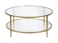 Henn&Hart 36" Wide Round Coffee Table with Glass Top in Brass, Round Coffee Table for living room, studio apartment essentials