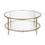 Henn&Hart 36" Wide Round Coffee Table with Glass Top in Brass, Round Coffee Table for living room, studio apartment essentials