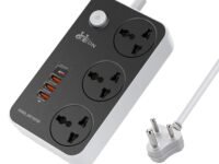 Hoteon Extension Board, Power Strip with 20W Fast PD/Type C, 2500W 10A Extension Cord with 3 Universal Socket, 38W USB Fast Charging Ports, 3-Pin Surge Protection for Home Office 250 Volts Black