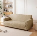 House of Quirk Universal Five Seater Jacquard Fabric Texture Sofa Cover 220 GSM Soft Touching Cover for Couch Flexible Stretch Sofa Slipcover (Camel, 300-350CM)