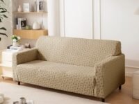 House of Quirk Universal Five Seater Jacquard Fabric Texture Sofa Cover 220 GSM Soft Touching Cover for Couch Flexible Stretch Sofa Slipcover (Camel, 300-350CM)