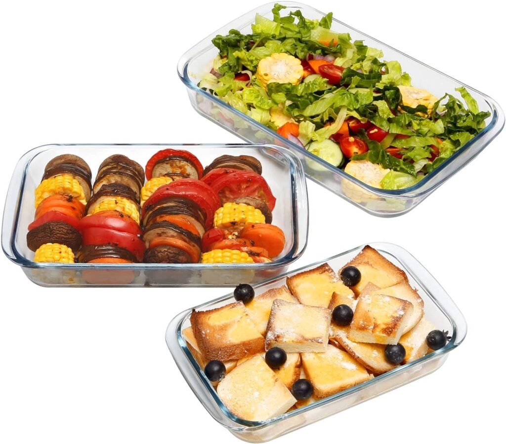 Incrizma Glass Baking Dish Set for Oven Glass Pan for Cooking Rectangular Bakeware Set Glass Casserole Dish Set Nesting for Saving Space (Rectangular Bakeware Set 3)