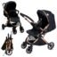 Infantso GlideX Premium Baby Stroller / Pram, Reversible Handle, One-Hand Fold and 360° Rotating Wheels, Travel Friendly, 5 Points Safety Harness, Extendable Canopy, Multilevel Recline, Adjustable Footrest, Easy Fold, Shock Absorption Wheels, for babies 0 to 3 years (GoldenBlack)