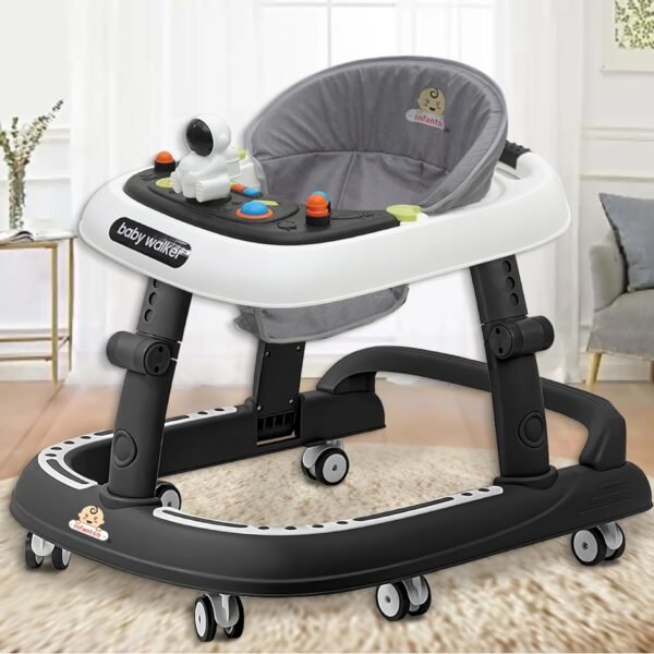 Infantso Space Race (3-in-1) Premium Baby Walkers for 6-24 Months|Foldable Walker for Kids 1 Years with Multi Adjustable Height Walker for Baby Kids Boys Girls with Switchable Food & Musical Toy Tray