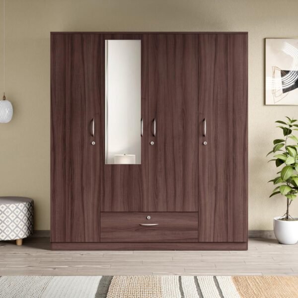 Interio by Godrej Wardrobe, EWA 4-Door Engineered Wood Wardrobe with Mirror
