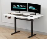 JIN OFFICE Octave Height Adjustable Table Electric | Sit Stand Desk, 2 Year Warranty, 80 Kg Wt. Cap| Standing Desk with Memory Preset, Cup Holder| Stability Crossbar| White 1500*750mm/25mm Thick Top