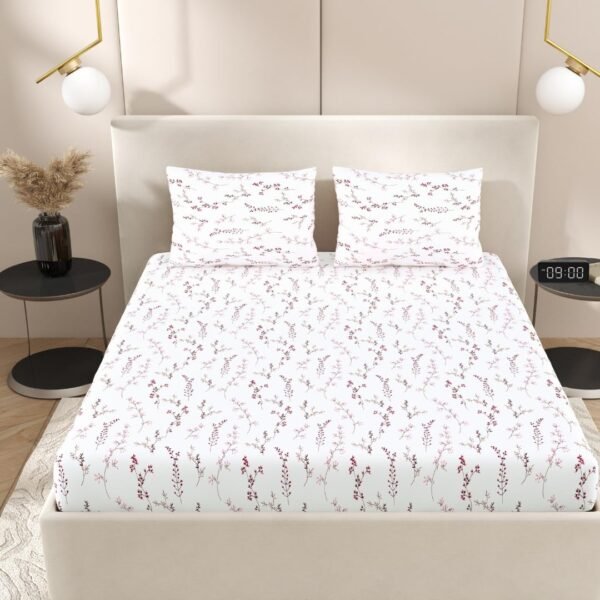 Jaipur Weaves Double Bed Cotton Bedsheet Queen Size 90x100, 100% Pure Cotton Bed Sheet with 2 Pillow Covers, 240 TC Soft Breathable Floral Design – (Tulips Pink,Queen)