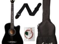 Juârez Acoustic Guitar Kit, JRZ38C/BK 38 Inch Cutaway, 038C with Bag, Strings, Pick and Strap, Black