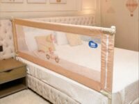Kids Station 1 Side Premium Bed Rail Guard (5ft x 2.6ft / 150x80cm), Bed Railing for Baby Safety, Kids Toddler Bed Protector Side Walls, Adjustable Height, Portable & Foldable (Beige)
