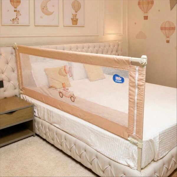 Kids Station 1 Side Premium Bed Rail Guard (5ft x 2.6ft / 150x80cm), Bed Railing for Baby Safety, Kids Toddler Bed Protector Side Walls, Adjustable Height, Portable & Foldable (Beige)