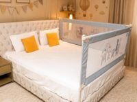 Kids Station 2 Side Basic Bed Rail Guard (6.3ft x 5.3ft / 190cm x 160cm), Bed Railing for Baby Safety, Kids Toddler Bed Protector Side Walls, Adjustable Height, Portable & Foldable (Grey)