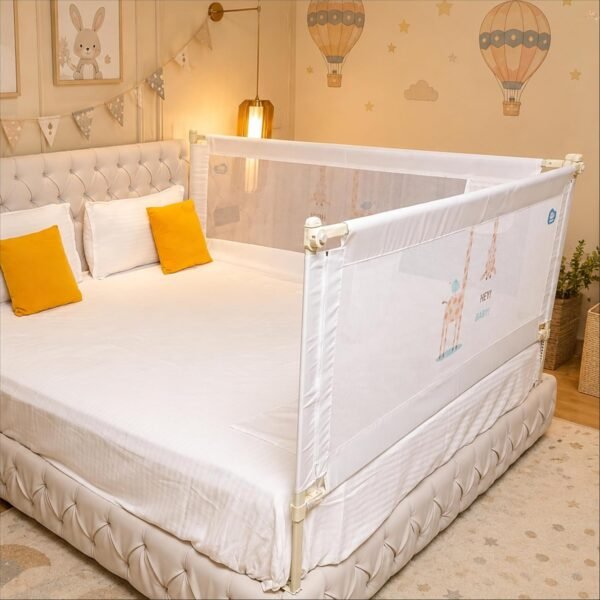 Kids Station 2 Side Premium Bed Rail Guard (6.6ft x 5ft / 200cm x 150cm), Bed Railing for Baby Safety, Kids Toddler Bed Protector Side Walls, Adjustable Height, Portable & Foldable (White)