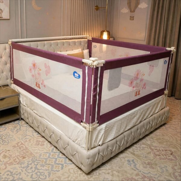 Kids Station 3 Side Premium Bed Rail Guard (6.3ftx5.3ftx6.3ft / 190cmx160cmx190cm), Bed Railing for Baby Safety, Kids Toddler Bed Protector Side Walls, Adjustable Height, Portable & Foldable (Maroon)