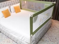 Kids Station Baby Bed Rail Guard for Toddlers Safety - Portable and Adjustable Height - Sturdy - See Through Mesh - Baby Safety Essential - 6.6ftx5ft or 200x150cm (2 Sides, Green, with Pocket)