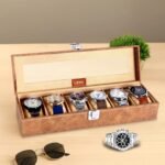 LEDO Luxury Watch Box Organizer, 6 Slot Display Case with Transparent Transparent Top, Cream PU Leather Exterior, Soft Cushioned Interior, Perfect for Storage and Gifting