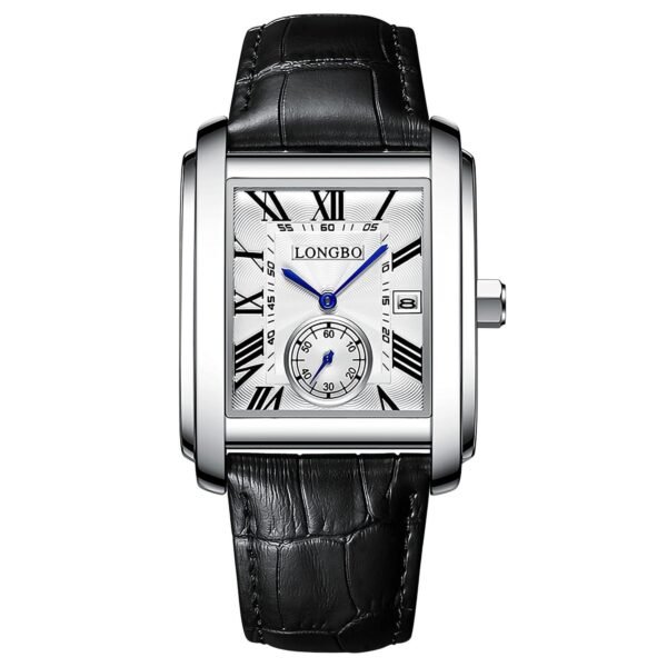LONGBO Mens Watch Rectangular Shape Alloy Case Business Casual Genuine Leather Strap Watch with Seconds Subdial | Calendar Date | Scratch Resistant Waterproof Watch for Men