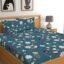 LOOMLYFE 300 TC Cotton Feel Glace Cotton Elastic Fitted Printed Queen Size Double Bed Bedsheet with 2 Pillow Covers Fits Upto 8 inches,Size- 60x78x10 Inches, Bluemultiflower