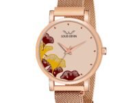LOUIS DEVIN Rose Gold Plated Mesh Chain Analog Wrist Watch for Women (Black/Blue/Rose Gold Dial) | RG162