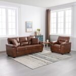 Leatherette Anderson 3 + 1 Seater Sofa Set for Living Room - Tan | Premium Sofas for Office