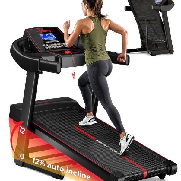 Lifelong 5HP Peak Motorized Treadmill for Home | 12% Auto Incline | 12 Preset Programs | 14 km/h Speed | 110 kg Capacity | LCD Display| Hydraulic Fold | Wide Running Belt | Bluetooth & FitShow App